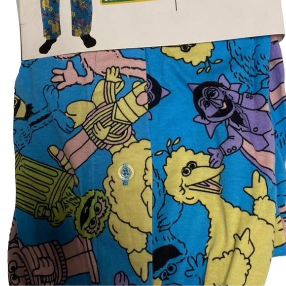 2 Pairs Men’s Sesame Street Pastel Character Art Men's Blue Sleep Pajama Pants - Picture 4 of 8